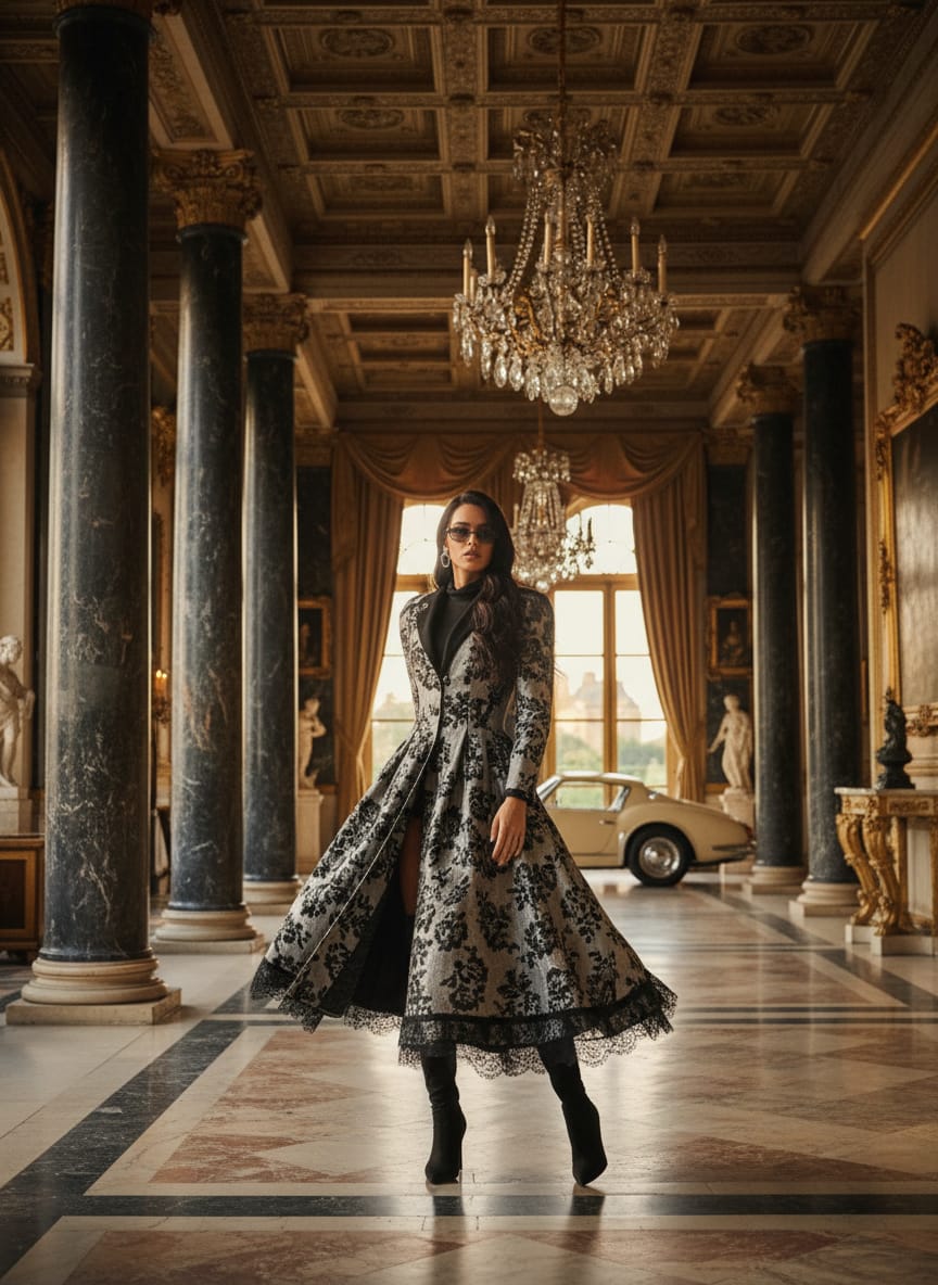 Vintage Floral Lace-Trim Trench