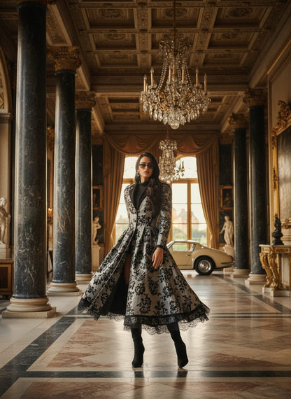 Vintage Floral Lace-Trim Trench