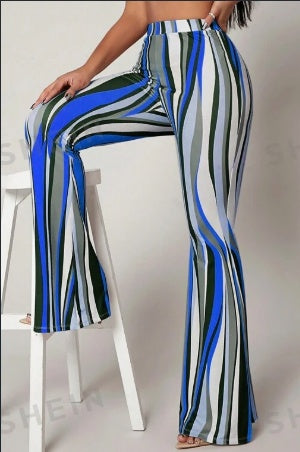 Striped High Waist Flared Leg Pants - Evolvgaia®