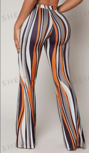 Striped High Waist Flared Leg Pants - Evolvgaia®
